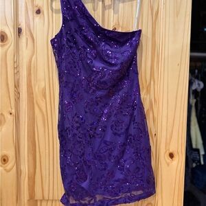 Lulu's Vibrant Purple One-Shoulder Dress